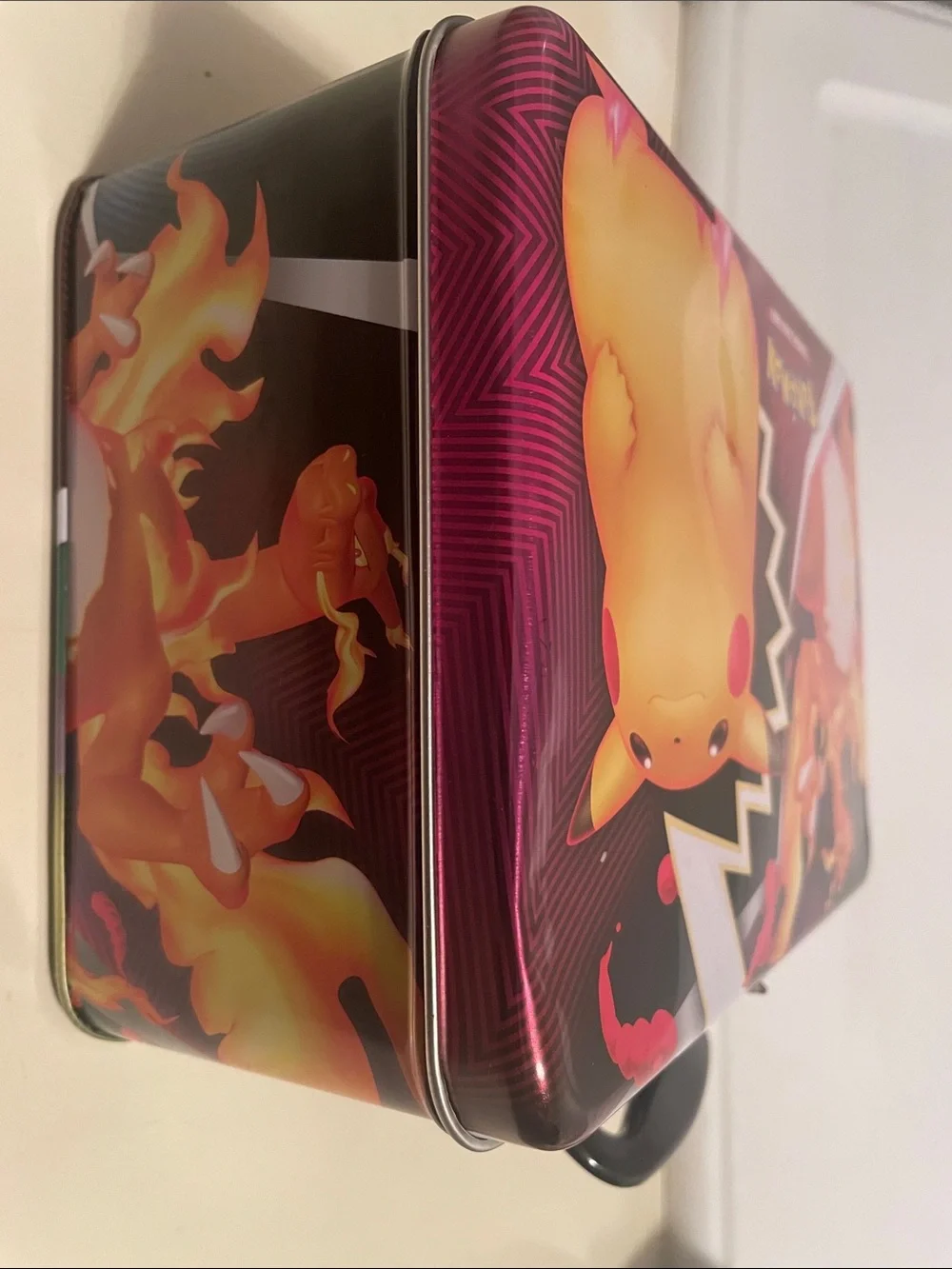 Pikachu & Charizard Small tin gaming card holder or lunch box